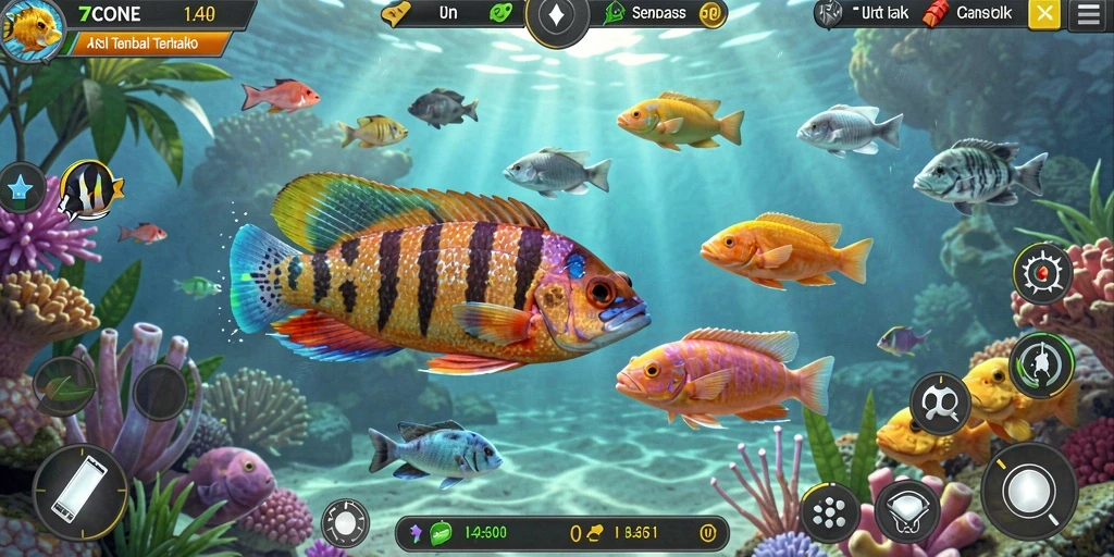 Gameplay seru dalam 7CONE saat berburu ikan.