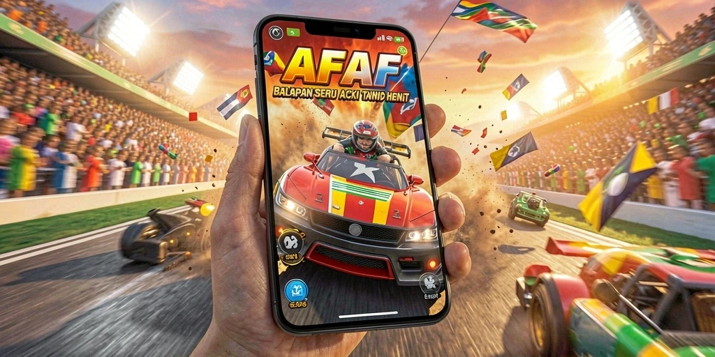 Screenshot utama AFAF menampilkan momen balapan yang mendebarkan.