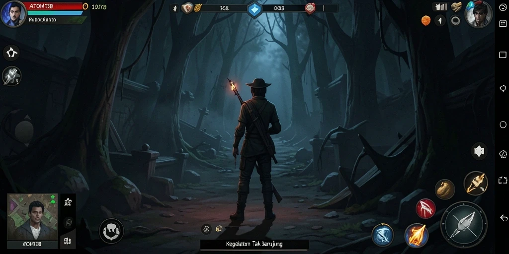 Screenshot menampilkan adegan mencekam dari gameplay ATOM138.