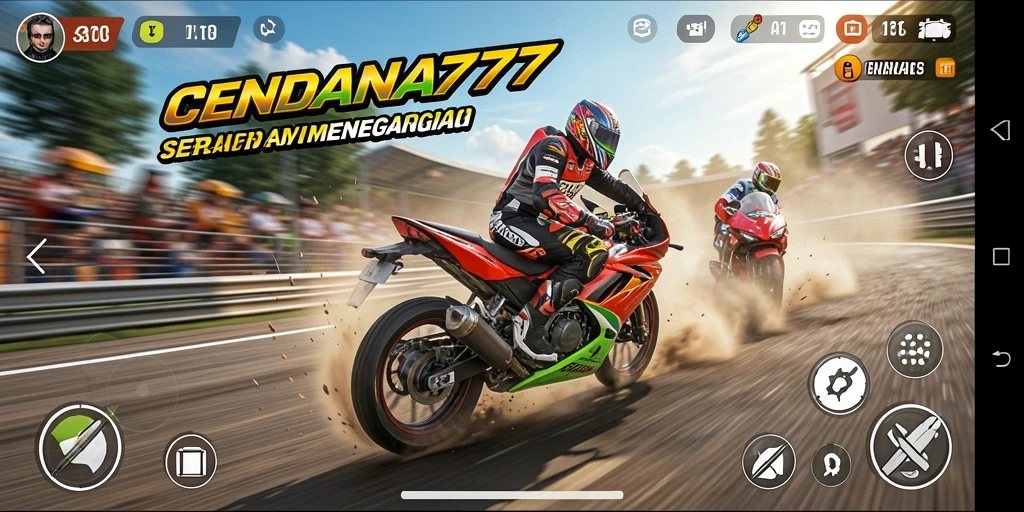Gameplay seru dalam CENDANA777 menampilkan balapan motor yang mendebarkan.