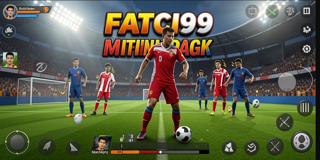Screenshot utama FATCI99 menampilkan aksi pertandingan olahraga yang intens.