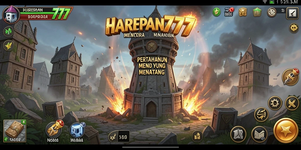 Tangkapan layar gameplay HARAPAN777 menampilkan menara dalam aksi.