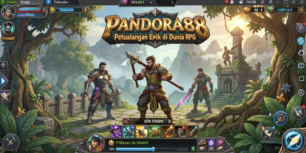 Screenshot utama PANDORA88 menampilkan pertarungan seru antar karakter RPG.