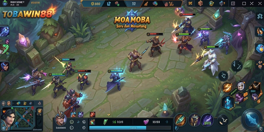 Screenshot TOBAWIN88 menampilkan aksi pertarungan dalam gameplay MOBA.