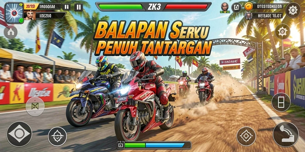 Tampilan gameplay ZK3 yang memikat saat balapan di trek yang menantang.